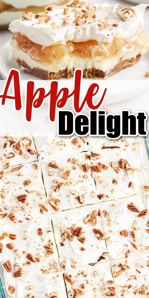 Apple Delight Things To Make With Apple Pie Filling Desserts, No Bake Apple Delight, Apple Pie Delight, Apple Delight Desserts, Crab Apple Dessert Recipes, Apple Delight Recipe, Caramel Apple Delight, Carmel Apple Delight, Cold Apple Desserts