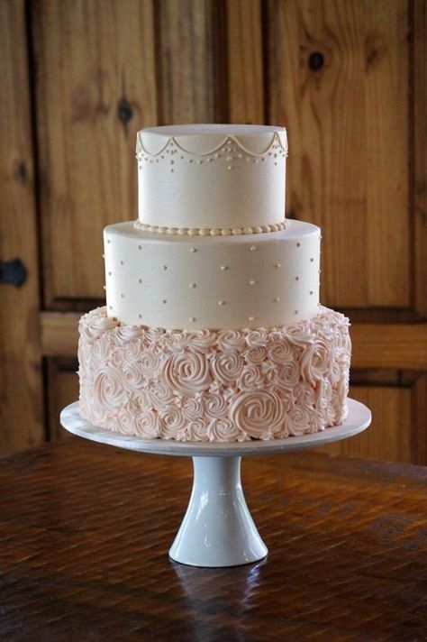 Pink Buttercream, Ivory Wedding Cake, Wedding Cake Roses, Lace Wedding Cake, Floral Wedding Cakes, Buttercream Wedding Cake, Romantic Wedding Cake, Cream Wedding, Simple Wedding Cake