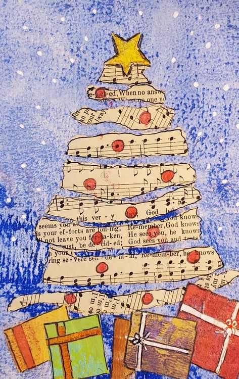 Christmas Artist Trading Cards, Christmas Art Journal Ideas, Collage Art Christmas, Christmas Tree Art Projects For Kids, Christmas Collage Art, Christmas Art Journal, Christmas Mixed Media, Collage Christmas Cards, Mixed Media Christmas