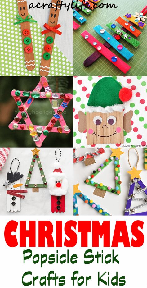 21 Fun Christmas Crafts with Popsicle Sticks - A Crafty Life Kindergarten Popsicle Sticks Activities, Christmas Crafts With Popsicle Sticks, Christmas Popsicle Stick Crafts, Hristmas Crafts, Crafts With Popsicle Sticks, Cute Christmas Crafts, Popsicle Craft, Stick Ornaments, Popsicle Stick Christmas Crafts