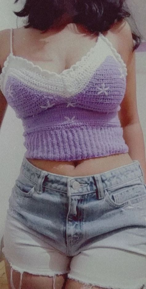 Lavender Crochet Top, Beach Outfit Crochet, Purple Aesthetic Lavender, Lavender Haze Aesthetic, Shorts Beach Outfit, Purple Crochet Top, Purple Top Outfit, Haze Aesthetic, Aesthetic Lavender