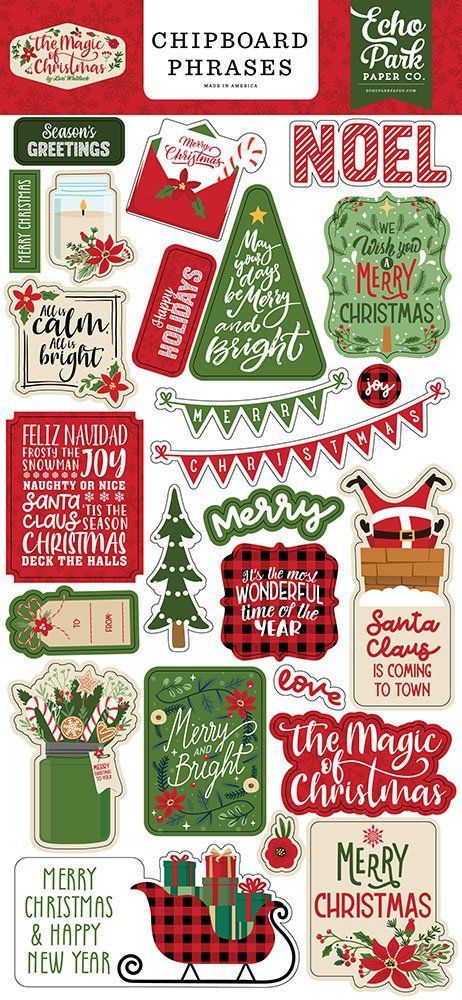 Echo Park - The Magic of Christmas Collection Xmas Stickers Free Printable, Christmas Stickers Printable, Scrapbook Sheets, Christmas Card Verses, Christmas Photo Album, Lori Whitlock, Wish You Merry Christmas, Framed Words, Cute Christmas Wallpaper