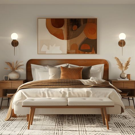 Steal These Chic Mid-Century Modern Bedroom Design Ideas Modern Sleeping Room, Mid Century Bedroom Decor, Mid Century Modern Bedroom Design, Bedroom Vibes, Mid Century Bedroom, Mid Century Interior, Warm Bedroom, Mid Century Modern Bedroom, Sleeping Room