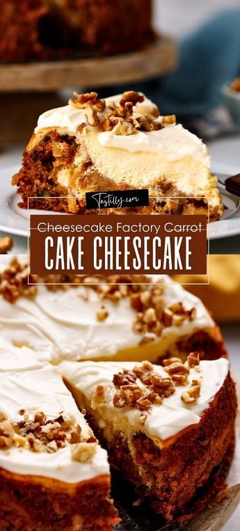 Quick & Easy Cheesecake Factory Carrot Cake Cheesecake – Tastilly Cheesecake Factory Strawberry Cheesecake, Cheesecake Factory Carrot Cake, Cream Cheese Cake Recipes, Carrot Cake Cheesecake Recipe, Carrot Cheesecake, Cheesecake Factory Copycat, Cheesecake Cake Recipes, Cheesecake Factory Recipes, 3 Ingredient Desserts