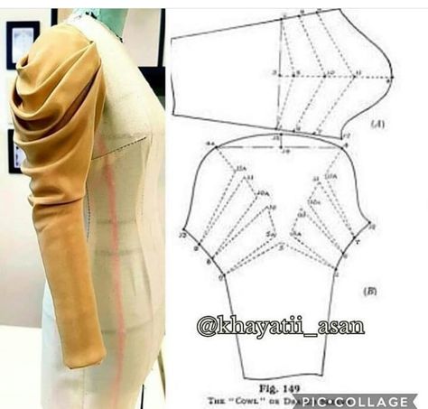 Sleeve pattern alteration that will create a lovely draping effect when sewn with pleats. Pola Lengan, Corak Menjahit, Baju Kahwin, Kemeja Lelaki, Projek Menjahit, Sewing Sleeves, Costura Fashion, Sew Ins, Clothes Crochet