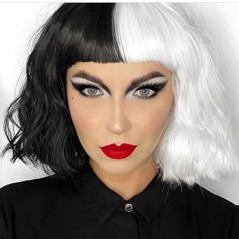 How To Do Cruella Deville Makeup, Cruelly Deville Make Up, Cruella Makeup Looks, Cruella Inspired Makeup, Cruella Eye Makeup, Easy Cruella Deville Makeup, Cruella Deville Makeup Emma Stone, Cruella Deville Make Up, Cruelly Devil Makeup