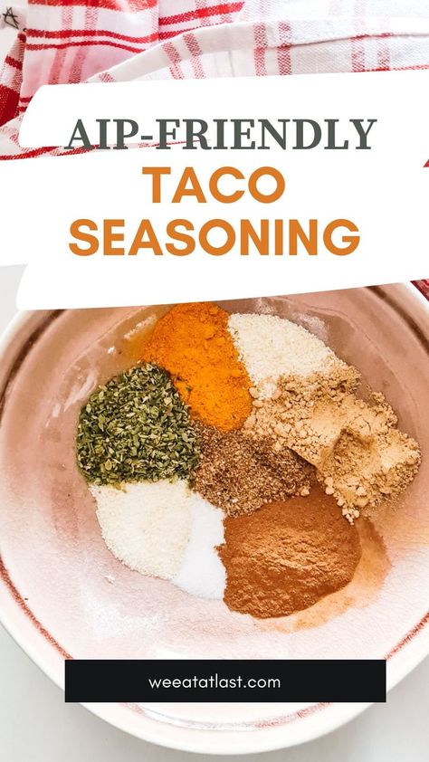 AIP Taco Seasoning Aip Taco Sauce, Aip Taco Soup, Aip Seasoning Recipes, Aip Chicken Tacos, Aip Steak Seasoning, Nightshade Free Taco Seasoning, Aip Taco Seasoning, Aip Tacos, Aip Seasoning