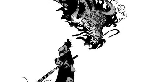 One piece manga panel of Luffy staring down Kaido Dragon Manga, Kaido One Piece, Poses Manga, Saga Art, Japanese Dragon Tattoos, One Piece Tattoos, One Piece Chapter, Notes Art, One Piece Drawing