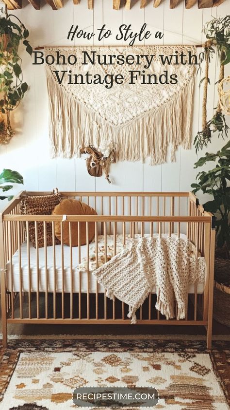 Create a dreamy, boho-inspired nursery with vintage finds! From antique cribs to one-of-a-kind decor, styling your baby's room with vintage pieces adds charm, personality, and warmth. Discover how to mix textures, colors, and patterns to create a cozy, eclectic space perfect for your little one. 🌿🍼 #BohoNursery #VintageDecor #BohoBabyRoom #NurseryInspiration Eclectic Baby Nursery, Antique Crib, Cozy Eclectic, Eclectic Nursery, Antique Rocking Chairs, Boho Baby Room, Wooden Cribs, Colorful Textiles, Bohemian Interior