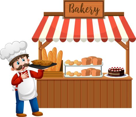 Download the Front of bakery shop with baker isolated on white background 2062885 royalty-free Vector from Vecteezy for your project and explore over a million other vectors, icons and clipart graphics! Shopping Pictures, Shopping Clipart, Bakery Interior, Baker Shop, Kindergarten Learning Activities, French Bakery, Kids Poems, Bakery Logo, Bakery Shop