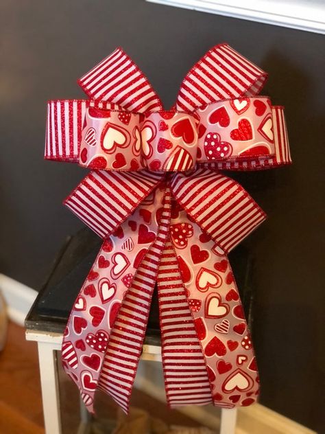 Valentines Bow Valentines Gift Bow for Wreath Holiday Bows | Etsy Valentine Lantern, Bow For Wreath, Mailbox Bow, Valentines Wreath, Bow Wreath, Christmas Tree Bows, Custom Bows, Holiday Bows, Gift Wrapping Bows