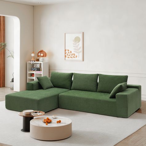 The modern modular L-shape sofa couch features a simple style, focusing more on clean lines and premium chenille fabric to bring a timeless and chic to your home, sure make your living room the center of attention. GZMR Modular Sectional Living Room Sofa Set, Modern Minimalist Style Couch, Upholstered Sleeper Sofa in Green | GZ-GN3448F Dark Green Couches, Modular Sectional Living Room, Large Sectional Couch, Green Sectional, Sectional Living Room, Shape Sofa, Floor Couch, Upholstered Couch, Modern Sofa Set