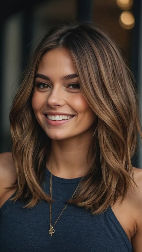 Mom Haircuts, Rambut Brunette, Fall Hair Cuts, Mom Hairstyles, Round Face Haircuts, Penteado Cabelo Curto, Haircut For Thick Hair, Medium Hair Cuts, Shoulder Length Hair