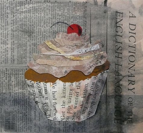 cupcake chocolate and cherry Torn Paper Collage, Mini Cupcake, Cupcake Art, Daily Painters, Paper Collage Art, Ecole Art, Torn Paper, Girls Cartoon, Paper Painting