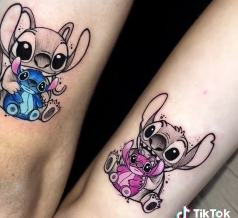 Couple Tattoos Disney, Disney Stitch Tattoo, Lilo And Stitch Tattoo, Cute Couple Tattoos, Abstract Tattoo Designs, Stitch Tattoo, Bff Tattoos, Disney Tattoo, Pretty Tattoos For Women