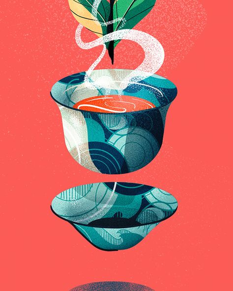 The Culture of Tea on Behance Tea Moodboard Aesthetic, Herbal Tea Illustration, Tea Advertising Design, Tea Illustration Design, Tea Time Drawing, Tea Illustration Art, Tea Graphic Design, Cup Of Tea Illustration, Modern Chinese Art