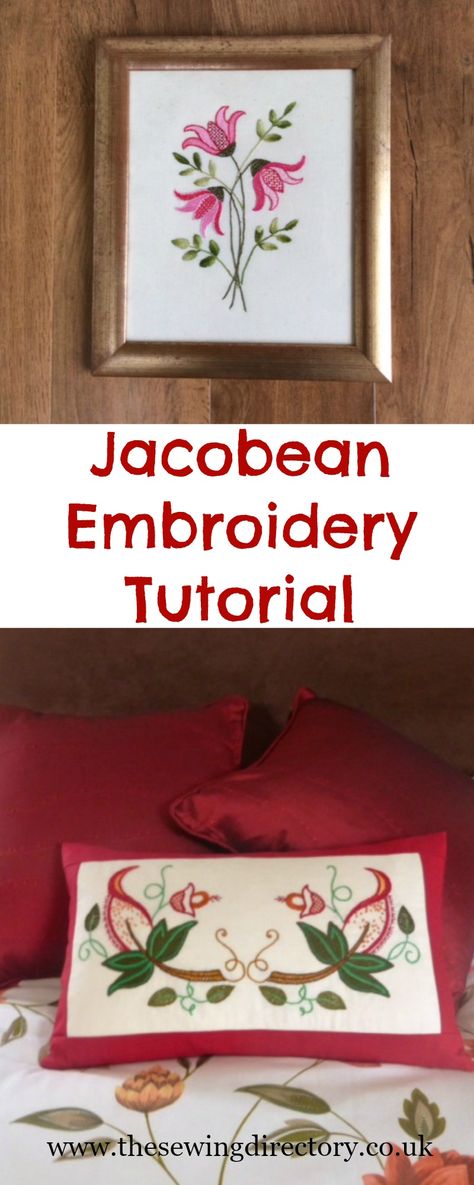 Learn to stitch Jacobean Embroidery with this technique guide Jacobean Embroidery Stitches, Jacobean Embroidery Patterns Free, Bordado Jacobean, Jacobean Embroidery, Embroidery Stitches Tutorial, Art Embroidery, Embroidery Patterns Free, Hand Embroidery Art, Crewel Embroidery