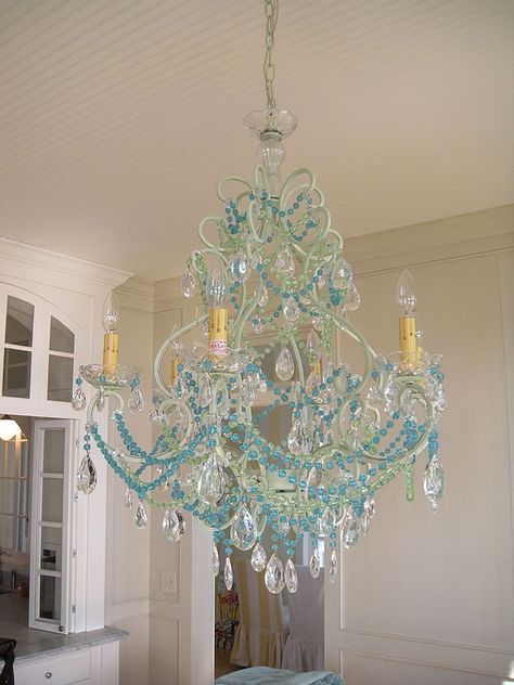 Aqua Pendant, Turquoise Chandelier, Lustre Vintage, Blue Chandelier, Lantern Chandelier, Beaded Chandelier, Beautiful Chandelier, Beautiful Lighting, Chandelier Lamp