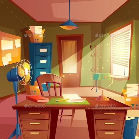 Vector Illustration of Working Space - Study Room for $8 - Envato #vector #VectorGraphics #background #VectorBackground #BackgroundDesign #graphicdesign #design #designcollection #graphics #BestDesignResources Room Illustration Art, Study Room Interior, Detective Office, Business Cartoons, Study Room Design, Business Book, Interior Illustration, Working Space, Study Rooms