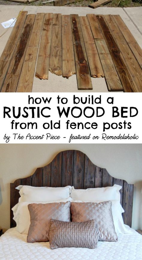 How to build a rustic wood headboard + bed -- The Accent Piece featured on Remodelaholic.com #headboardweek #diy #reclaimedwood Rustic Wood Bed, Rustic Wood Headboard, Diy Headboard Ideas, Diy Wood Headboard, Headboard Tutorial, Reclaimed Wood Headboard, Diy Daybed, Headboard Bed, Headboard Ideas