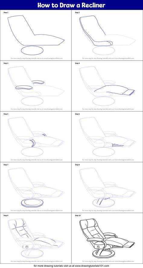 How to Draw a Recliner (Furniture) Step by Step | DrawingTutorials101.com How To Draw Furniture Step By Step, Draw Furniture, Learn Drawing, Drawing Lessons, Step By Step Drawing, Learn To Draw, Drawing Tutorial, Recliner, To Draw