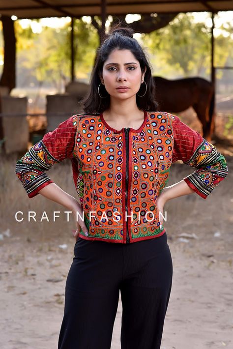 Gujarat Vintage Mirror Work Jacket,For More details Call / Whatsapp +91 9375519381 #meghcraftexports #craftnfashion #bohocoat #banjaracoat #bohemiancoat #Embroideredcoat #kutchcoat #gujaratcoat #indiancoat #traditionalcoat #tribalcoat #vintagecoat #villagecoat #urbancoat #ruralcoat #navratricoat #handmadecoat #gypsycoat #dustercoat #onlinecoat #newstylecoat #newfashioncoat #latestdesigncoat #shortjacket #mirrorworkjacket #glassworkcoat #shrugstylecoat Mirror Work Jacket, Hippie Jacket, Boho Coat, Bohemian Jackets, Embroidered Coat, Work Coat, Embellished Jacket, Patchwork Jacket, Work Jacket