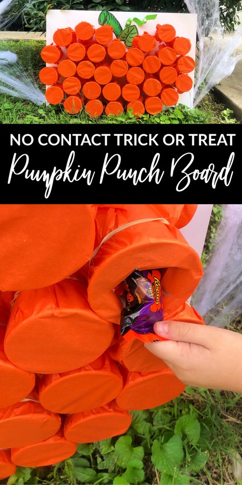 DIY Pumpkin Punch Board! How cute is this punch board for Halloween?! A No Contact Trick or Treat idea for Kids in the Neighborhood or a fun countdown till Halloween! #passion4savings #punchboard #halloween #pumpkin #treatideas Halloween Can Knock Down Game, Punch Out Game Diy, Halloween Punch Out Board, Punch Pumpkin Game, Punch Board Game Diy Halloween, Poke A Pumpkin Trunk Or Treat, Pumpkin Punch Board, Trick Or Treat Punch Game, Scary Trick Or Treat Ideas