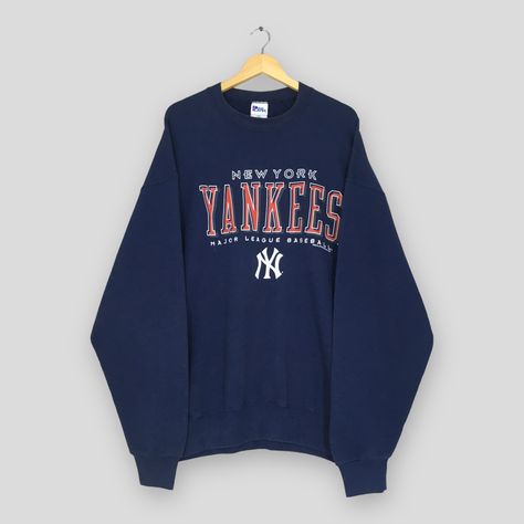 Vintage 90s Rare New York Yankees MLB Sweatshirt XXLarge New York Yankees Blue Sweater NY Yankees American Baseball Boxy Crewneck Size XXL Yankees Merch, Yankees Sweatshirt, New England Style, England Style, Ny Yankees, Fall Clothes, Jan 1, Winter Fits, Blue Sweater