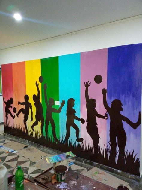 School Wall Art Ideas, School Wall Decoration, School Drawing, Mural Art Design, School Board Decoration, Creative Wall Painting, Collaborative Art Projects, Afrique Art, School Wall Art