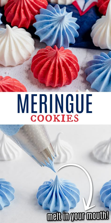 Melt In Your Mouth Cookies, Patriotic Cookies, July Desserts, Bar A Bonbon, Meringue Recipe, Shugary Sweets, Biscuits Cookies, Patriotic Desserts, 4th Of July Cake