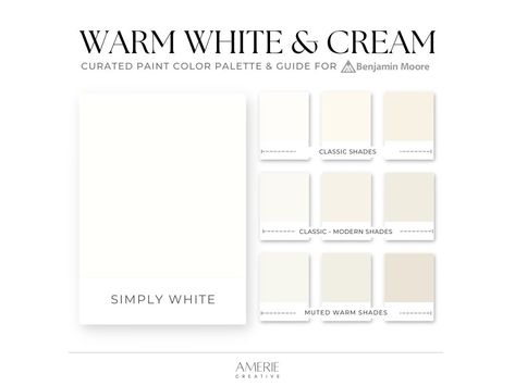 Color Scheme Neutral, Color Palette Benjamin Moore, Benjamin Moore Simply White, Off White Paint Colors, Cream Paint Colors, Benjamin Moore White, Off White Paints, Cream Paint, Paint Colors Benjamin Moore