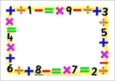 Maths-themed A4 page borders - landscape (SB1222) - SparkleBox Math Border, Classroom Certificates, Math Integers, Printable Border, Math Pages, Science Stickers, School Frame, Frame Border Design, Page Borders Design