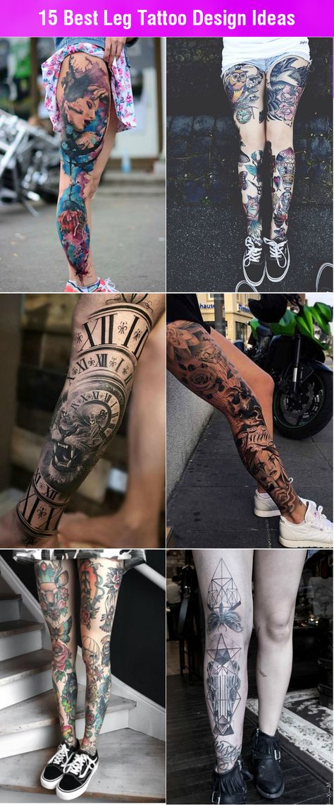 Legs are the ideal place for tattoos. The design ideas for leg tattoos can be applied on hips, groin, calves, ankles, feet, shin and so on. Full Leg Tattoo Ideas Female, Calve Tattoo Ideas, Front Of The Leg Tattoos For Women, Woman Leg Sleeve Tattoo Ideas, Tattoo Feet Man, Ankle Leg Tattoo For Women, Mens Leg Tattoo Ideas Calves, Ankle Calf Tattoos For Women, Ladies Leg Tattoos For Women