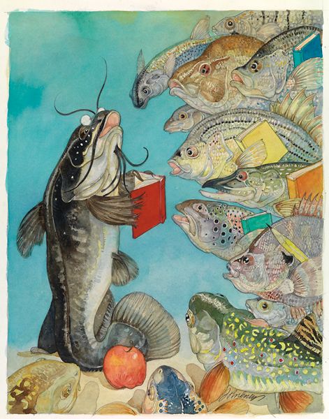 Jerry Pinkney's  fish school Fish Creature, Fish School, Fish Tales, School Of Fish, Children's Stories, Salmon Fish, Picture Books Illustration, Art Archive, Picture Books