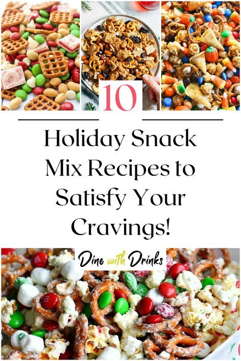 Collage of 4 holiday snack mix recipes. Christmas Mixes Snack, Snack Mix Recipes Christmas, Snack Mix Christmas, Chex Mix Recipes Sweet And Salty Holidays, Christmas Munch Mix Easy Recipes, Holiday Snack Mixes, Holiday Snack Mix Recipe, Christmas Party Mix Snacks, Christmas Mix Snack Gift Ideas