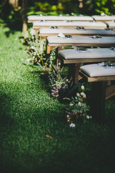 We opted for wooden benches for the ceremony and lined the aisle with more flowers. Watch more of my wedding happenings in the “My Dear” video - http://www.youtube.com/watch?v=9ddTAQGUNhs Wedding Benches Seating Decoration, Outdoor Wedding Aisle Ideas Benches, Outdoor Wedding Ceremony Benches, Bench Seating Wedding Ceremony, Wooden Benches Wedding, Wedding Aisle Benches, Wedding Bench Decoration, Wedding Benches Seating, Wedding Bench Decor