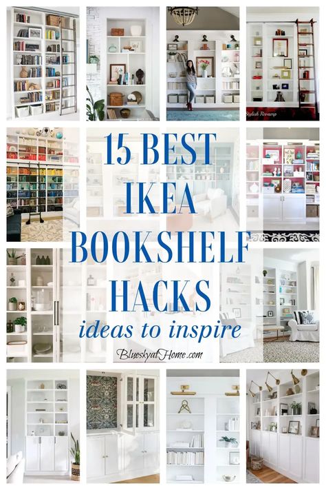 Diy Wall Of Bookshelves, Bookshelf Library Design, Book Shelf Wall Ideas, Full Wall Bookshelf, Wall Bookshelf Ideas, Bookshelf Hack, Diy Bookshelf Wall, Ikea Bookshelf Hack, Bookshelves Living Room