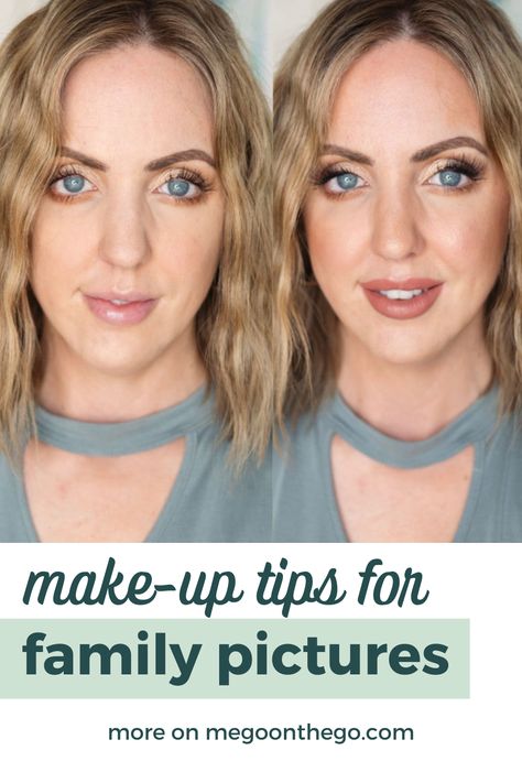 How To Do Natural Makeup For Photoshoot, Fall Makeup Looks For Family Pictures, Makeup For Photography Tips, How To Do Hair For Family Photos, Family Pictures Makeup Mom, Beach Picture Makeup, Fall Photo Makeup Ideas, Fall Photo Makeup, How To Do Makeup For Photos