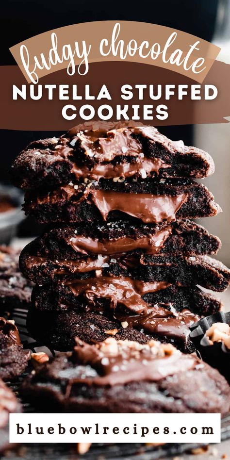 Double Chocolate Nutella Cookies, Nutella Stuffed Chocolate Cookies, Cookies With Nutella Filling, Dessert Recipes With Nutella, Nutella Baking Recipes, Nutella Dessert Recipe, Nutella Recipes No Bake, Xl Cookies, Recipe With Nutella