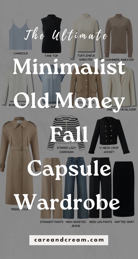 Curious about how to look expensive on a budget this fall? Discover how to nail the chic, effortless, old money fall fashion with our minimalist, neutral old money fall capsule wardrobe collection. Get the timeless old money aesthetic for less with our chic and classy old money fall outfits. Classy Outfits Capsule, Capsule Wardrobe Old Money Style, Winter Outfits Elegant Classy, Classy Capsule Wardrobe, Capsule Wardrobe Aesthetic, Old Money Minimalist, Autumn Outfits Aesthetic, Old Money Fall, Ruffle Collar Shirt