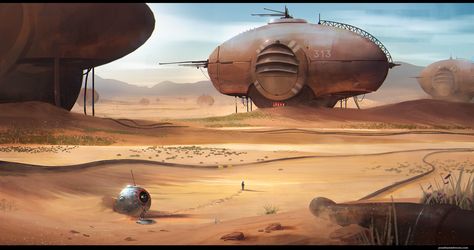 ArtStation - Desert Planet, jonathan dufresne Concept Art Desert, Concept Art Landscape, Desert Landscape Art, Desert Planet, Arte Steampunk, Sci Fi Environment, Fun Deserts, Image Painting, Desert Art