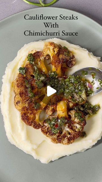 Eva on Instagram: "If you’re looking for a quick, easy, and delicious dinner for lent or any other meatless meal look no further than these marinaded cauliflower steaks with Chimichurri Sauce. Cauliflower is such a versatile ingredient, but I love having it as my main dish sometimes. You can use it in so many way because it soaks up the flavor of whatever you season it with. Of course I had to get the freshest produce from @superiorgrocers to put this meal together! Check out the recipe below 👇🏾  • Cauliflower Steak w/ Chimichurri Sauce  Ingredients: 1 LARGE head of cauliflower - cut into 2-3 steaks  Olive oil 2 tsp paprika 2 tsp chili powder  1/2 tsp cumin 1 tsp garlic powder 1/2 tsp pepper 1-1/2 tsp salt Chimichurri: 1 cup flat leaf parsley, finelychopped- leaves only, stem removed 1/3 Steak With Chimichurri Sauce, Cauliflower Steak, Spicy Cauliflower, Meatless Meal, Cauliflower Steaks, Head Of Cauliflower, Chimichurri Sauce, Delicious Dinner, Meatless Meals