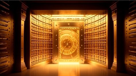 Bank vault with open door store gold bar... | Premium Photo #Freepik #photo #bank-vault #vault #bullion #fine-gold Bank Vault Aesthetic, Vault Aesthetic, Bank Aesthetic, Bank Vault Door, Vault Design, Gold Vault, Federal Reserve Bank, Millionaire Homes, Bank Vault