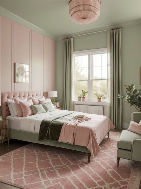 Pink And Green Bedroom, Pink Green Bedrooms, Girls Bedroom Green, Sage Bedroom, Blush Pink Bedroom, Pink Bedroom Walls, Green Bedroom Ideas, Design Ložnic, Pink Bedroom Design