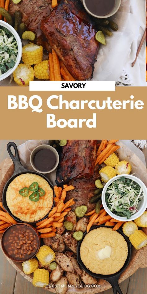 The Easiest Slow Cooker Ribs Recipe You Will Ever Make for tender fall off the bone ribs! Perfect for families because everyone can choose what they want from the board! Cooked Meat Charcuterie Board, Bbq Themed Charcuterie Board, Ribs Charcuterie Board, Ribs Platter Ideas, Rib Charcuterie Board, Charcuterie Bbq Board, Side Dish Charcuterie Board, Charcuterie Meal Boards, Bbq Charcuterie Table