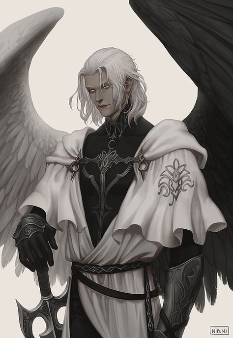 Lucifer Character Design, Fallen Aasimar Dnd Male, Fallen Aasimar Male, Angel Character Design Male, Fallen Aasimar, Angel Spirit, Male Angel, Final Fantasy Artwork, Male Characters