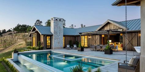 Breathtaking Santa Barbara country style home in Santa Ynez Valley Country Pool, Garage To Living Space, Rectangular Pool, Santa Ynez, Modern Ranch, Country Style Homes, Ranch Style, Custom Home Builders, The Ranch