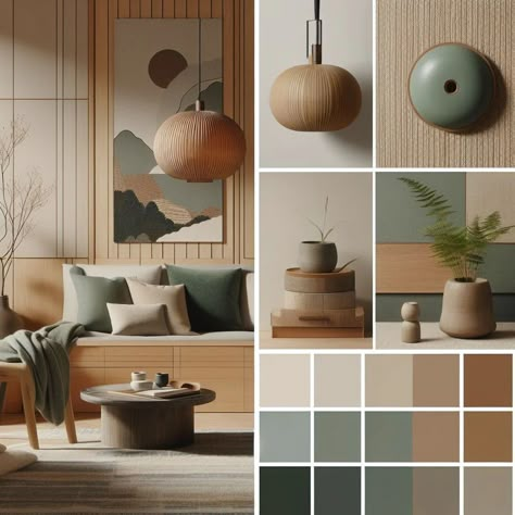 Couleur Feng Shui, Japandi Color Palette, Color Palette Interior Design, Japandi Living Room, Japandi Interior Design, Color Palette Living Room, Japandi Interiors, Mood Board Interior, Japandi Living