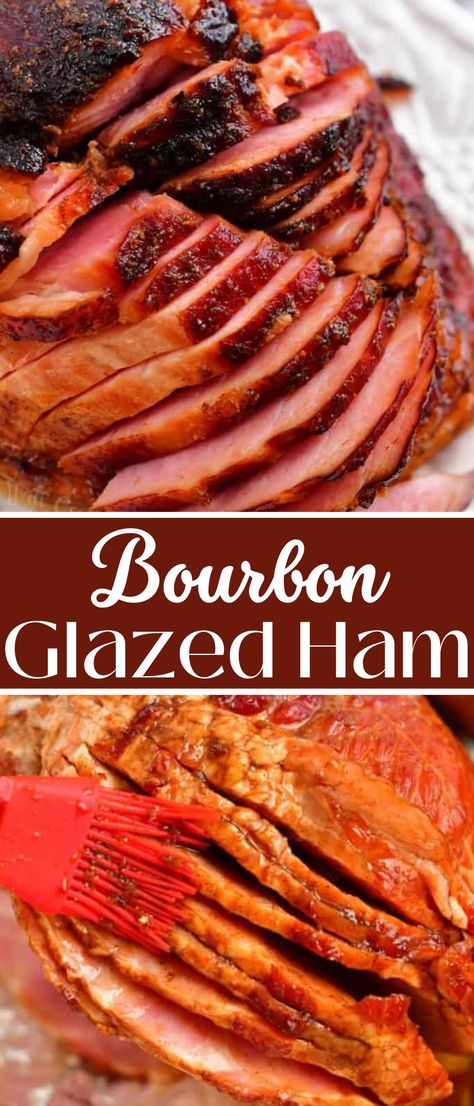 Bourbon glazed ham is a flavorful main dish for the holidays and family dinners. Baked ham is incredibly easy and it comes out juicy, tender, and so tasty. But we all know that it’s all about the glaze. This bourbon glaze is fantastic, it’s sweet and tangy with a distinct bourbon flavor. Ham Bourbon Glaze Recipe, Bourbon Glazed Ham Recipes, Maple Bourbon Glazed Ham, Smoked Ham Recipes Ovens, Bourbon Smoked Ham, Bourbon Honey Glazed Ham, Bourbon Brown Sugar Ham, Bourbon Glaze For Ham, Pineapple Bourbon Glazed Ham