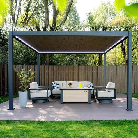 Amazon.com : Mirador 12'x13' 111A Gazebo Shade Tent with LED, Portable Gazebo Shelter for Patio, Backyard, Deck, Lawns,Takasho : Patio, Lawn & Garden Roof Led Lights, Wall Pergola, Pergola Metal, Tiny Backyard, Shutter Wall, Modern Gazebo, Portable Gazebo, Shade Tent, Retractable Roof